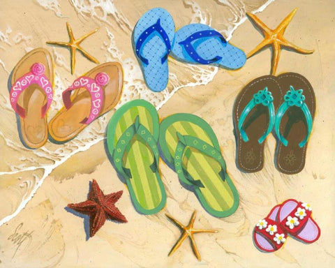 Flip Flop Family White Modern Wood Framed Art Print with Double Matting by Westmoreland, Scott