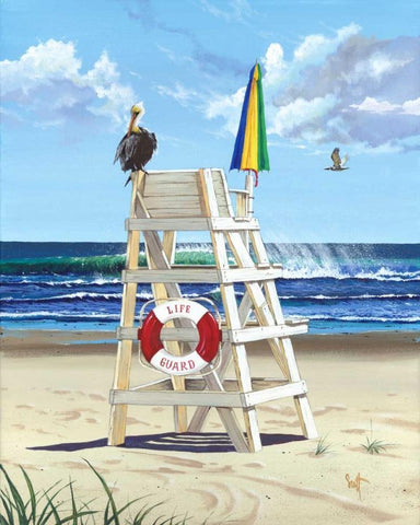 Pelican Perch Black Ornate Wood Framed Art Print with Double Matting by Westmoreland, Scott