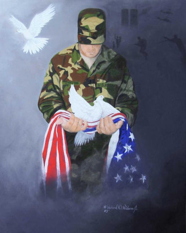 A Prayer for Peace White Modern Wood Framed Art Print with Double Matting by Wilson, Richard