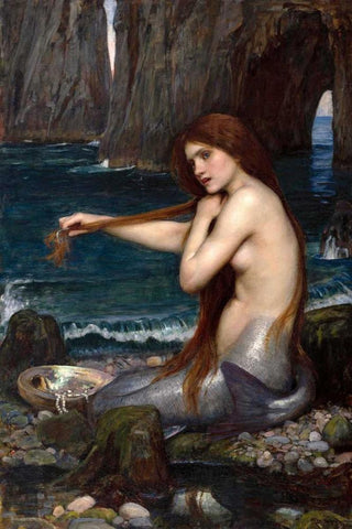 A Mermaid White Modern Wood Framed Art Print with Double Matting by Waterhouse, John William