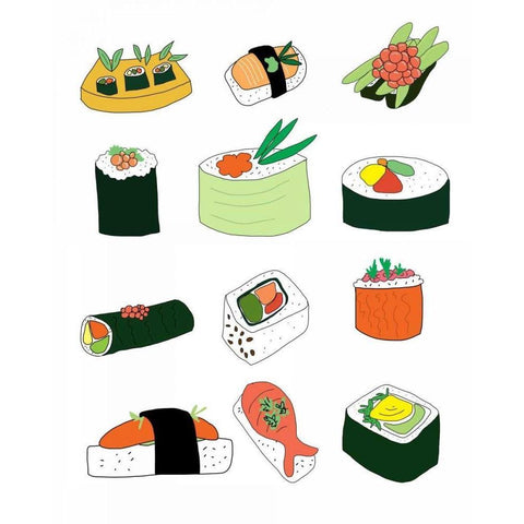 Sushi Set Black Modern Wood Framed Art Print with Double Matting by Weiss, Jan