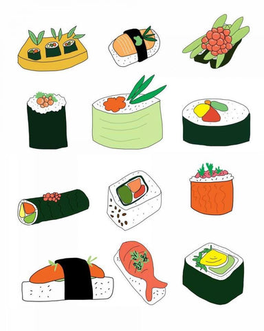 Sushi Set White Modern Wood Framed Art Print with Double Matting by Weiss, Jan