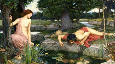 Echo and Narcissus, 1903 White Modern Wood Framed Art Print with Double Matting by Waterhouse, John William