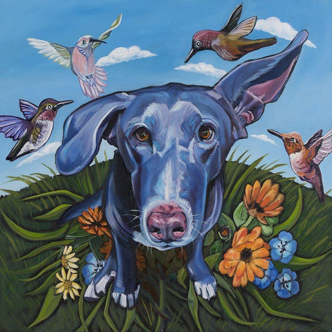 Babs Birds Black Modern Wood Framed Art Print with Double Matting by Wronski, Kathryn