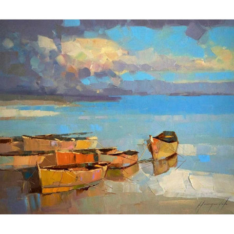 Fishing Boats White Modern Wood Framed Art Print by Yeremyan, Vahe