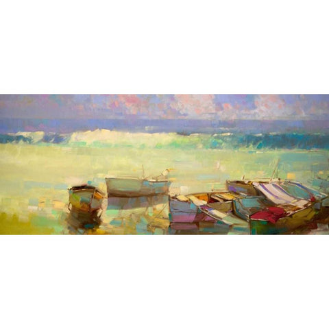 Rowboats White Modern Wood Framed Art Print by Yeremyan, Vahe