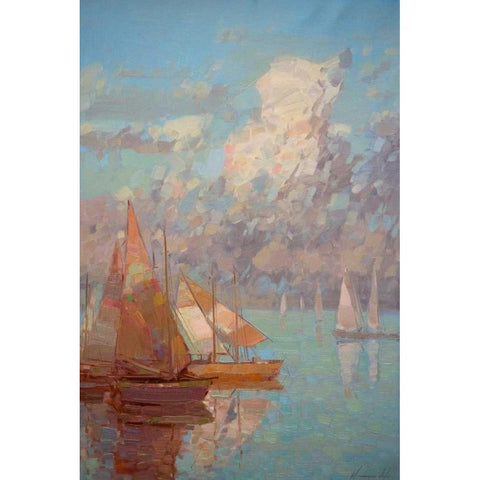Sail Boats Black Modern Wood Framed Art Print by Yeremyan, Vahe