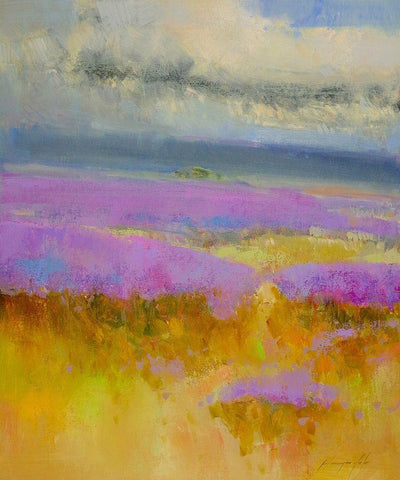 Field of Lavenders 1 White Modern Wood Framed Art Print with Double Matting by Yeremyan, Vahe