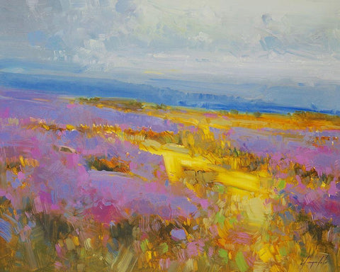 Field of Lavenders 2 White Modern Wood Framed Art Print with Double Matting by Yeremyan, Vahe