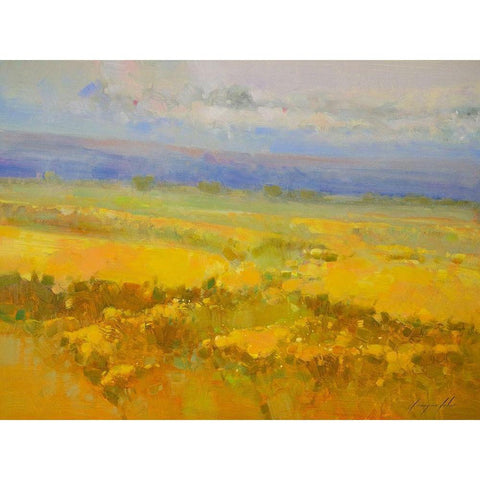 Field of Yellow Flowers Black Modern Wood Framed Art Print by Yeremyan, Vahe