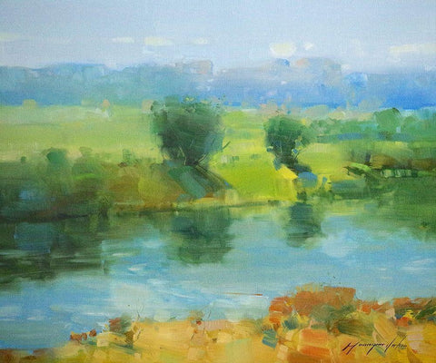 Summer Lake White Modern Wood Framed Art Print with Double Matting by Yeremyan, Vahe