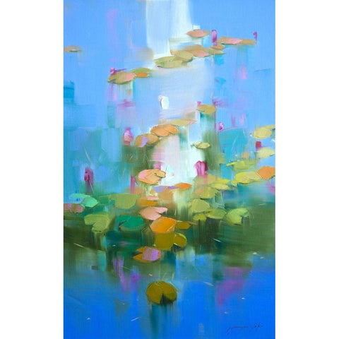 Waterlilies Black Modern Wood Framed Art Print with Double Matting by Yeremyan, Vahe
