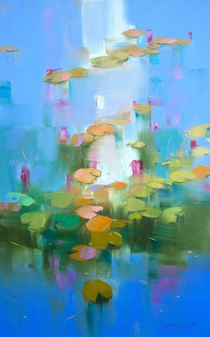 Waterlilies White Modern Wood Framed Art Print with Double Matting by Yeremyan, Vahe