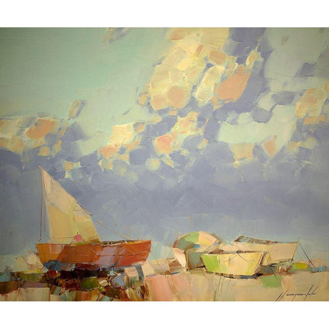 Fishing Boats Black Modern Wood Framed Art Print by Yeremyan, Vahe