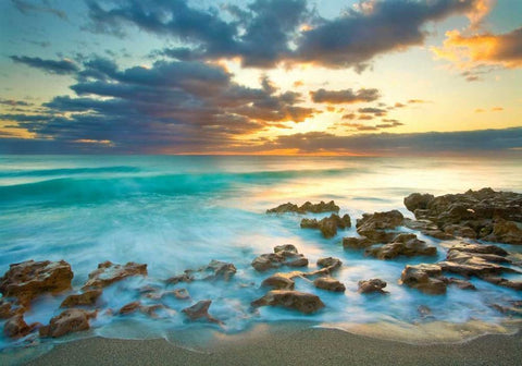 Ocean Sunrise White Modern Wood Framed Art Print with Double Matting by Zephyr, Patrick