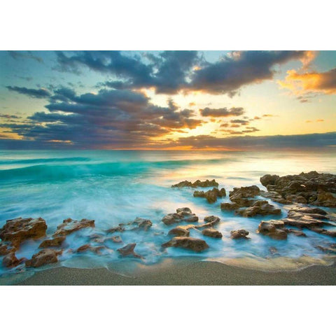Ocean Sunrise Black Modern Wood Framed Art Print by Zephyr, Patrick