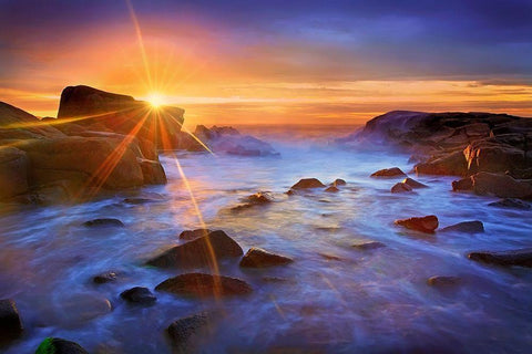 Biddeford Sunrise Black Ornate Wood Framed Art Print with Double Matting by Zephyr, Patrick