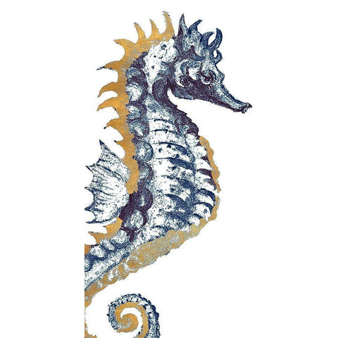 Surf Side Golden Blue Seahorse White Modern Wood Framed Art Print by Pinto, Patricia