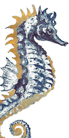 Surf Side Golden Blue Seahorse White Modern Wood Framed Art Print with Double Matting by Pinto, Patricia