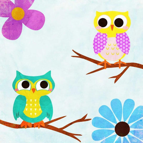 Cozy Owls II Black Modern Wood Framed Art Print with Double Matting by SD Graphics Studio