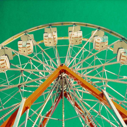 Green Ferris Wheel White Modern Wood Framed Art Print by Peck, Gail