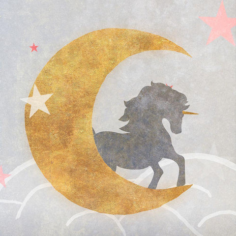 Unicorn On The Moon White Modern Wood Framed Art Print by SD Graphics Studio