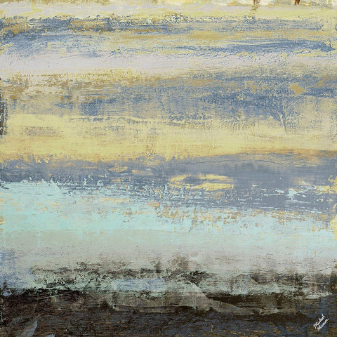Origins Blue II White Modern Wood Framed Art Print with Double Matting by Marcon, Michael