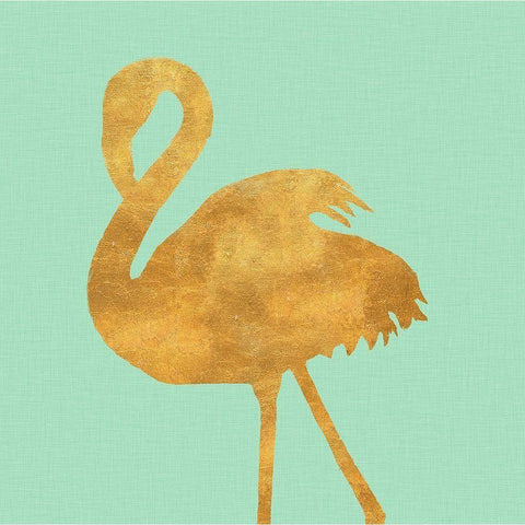 Teal Gold Flamingo White Modern Wood Framed Art Print by Baliko, Linda