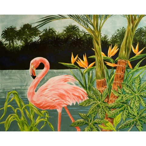 Tropical Flamingo I Gold Ornate Wood Framed Art Print with Double Matting by Baliko, Linda