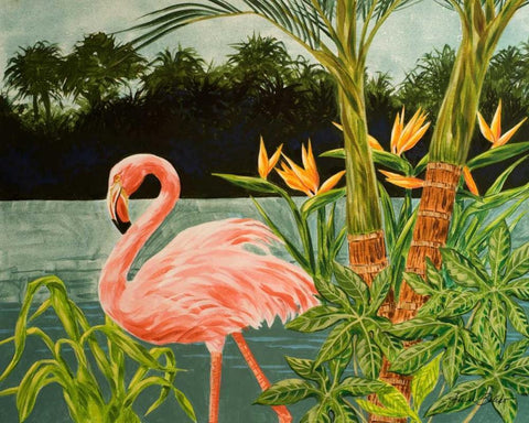 Tropical Flamingo I Black Ornate Wood Framed Art Print with Double Matting by Baliko, Linda