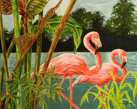 Tropical Flamingo II White Modern Wood Framed Art Print with Double Matting by Baliko, Linda