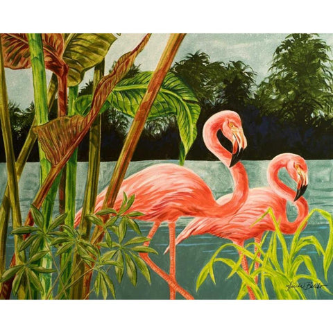 Tropical Flamingo II White Modern Wood Framed Art Print by Baliko, Linda