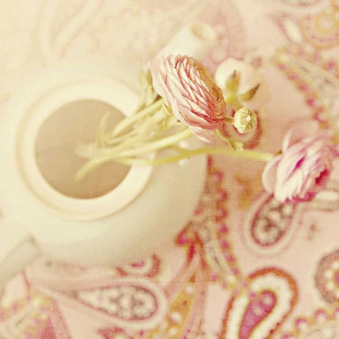 Teapot with Peonies Black Modern Wood Framed Art Print with Double Matting by Gardner, Sarah