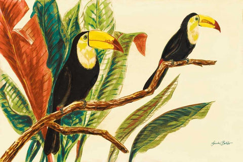 Tropical Toucans II White Modern Wood Framed Art Print with Double Matting by Baliko, Linda
