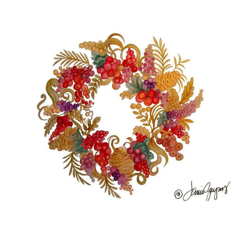 Christmas Wreath with Berries White Modern Wood Framed Art Print by Gaynor, Janice