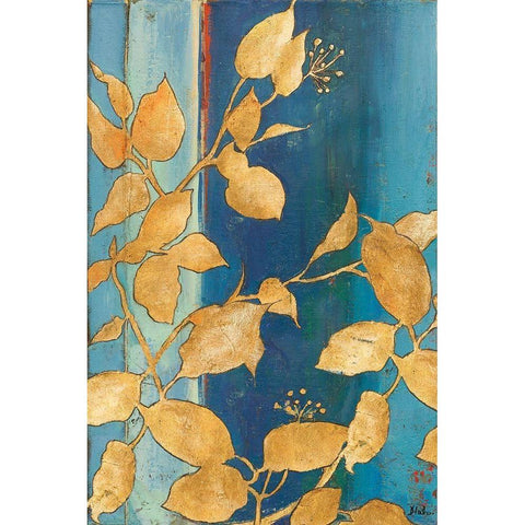 Golden Blue White Modern Wood Framed Art Print by Pinto, Patricia