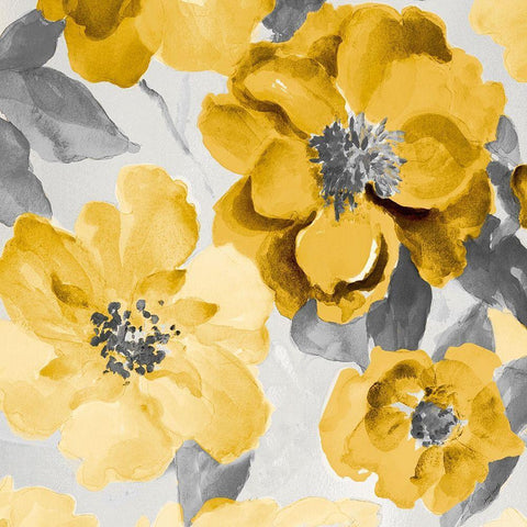 Yellow and Gray Floral Delicate I White Modern Wood Framed Art Print with Double Matting by Loreth, Lanie