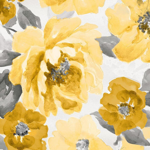 Yellow and Gray Floral Delicate II White Modern Wood Framed Art Print by Loreth, Lanie