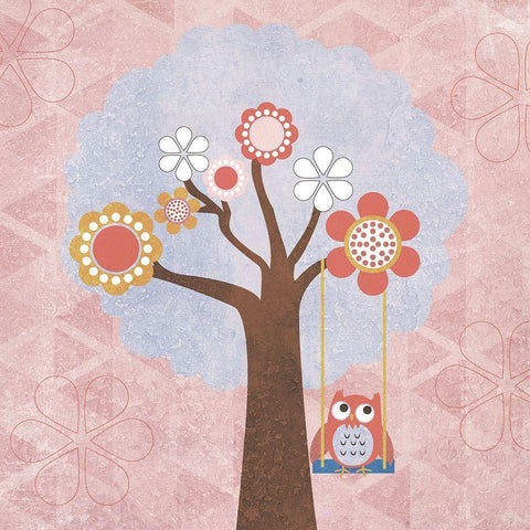 Owl Play White Modern Wood Framed Art Print with Double Matting by SD Graphics Studio