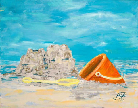 Sandcastles I White Modern Wood Framed Art Print with Double Matting by DeRice, Julie