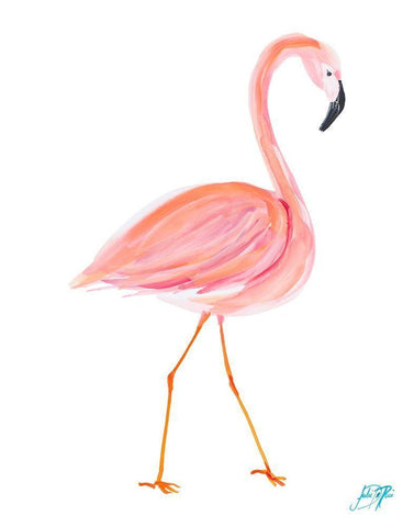 Flamingo Walk I Black Ornate Wood Framed Art Print with Double Matting by DeRice, Julie