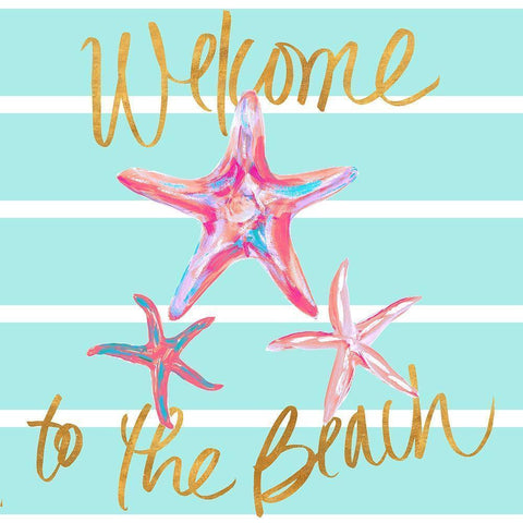 Starfish Welcome to the Beach Gold Ornate Wood Framed Art Print with Double Matting by DeRice, Julie