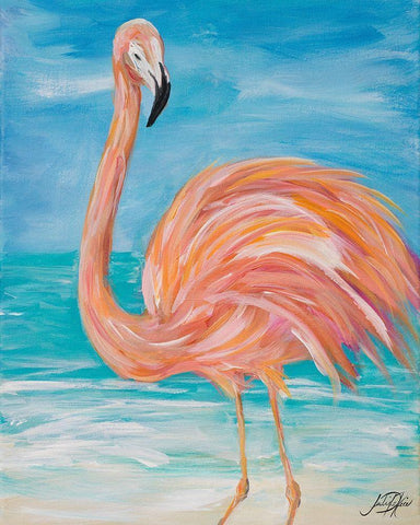 Flamingo Close up Black Ornate Wood Framed Art Print with Double Matting by DeRice, Julie