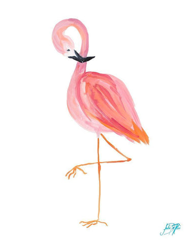 Flamingo Walk II White Modern Wood Framed Art Print with Double Matting by DeRice, Julie