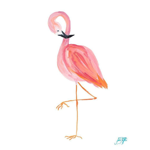 Flamingo Walk II White Modern Wood Framed Art Print by DeRice, Julie