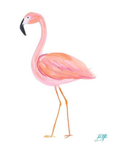 Flamingo Walk III White Modern Wood Framed Art Print with Double Matting by DeRice, Julie