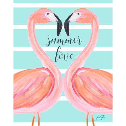 Flamingo Summer Love White Modern Wood Framed Art Print by DeRice, Julie