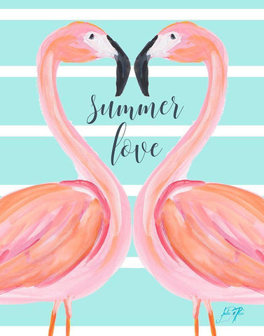 Flamingo Summer Love Black Ornate Wood Framed Art Print with Double Matting by DeRice, Julie