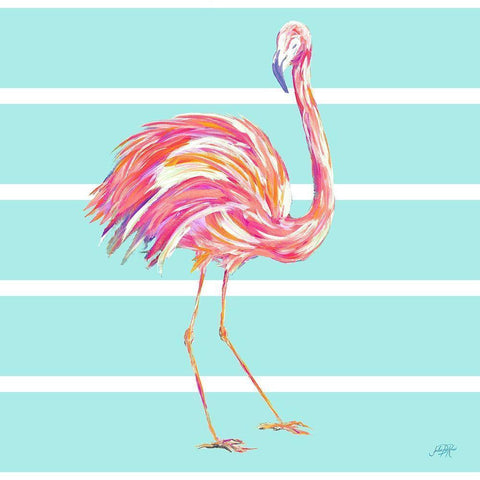 Flamingo with Stripes Black Modern Wood Framed Art Print by DeRice, Julie