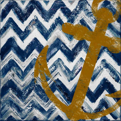 Nautical Chevron I Gold Ornate Wood Framed Art Print with Double Matting by Pinto, Patricia